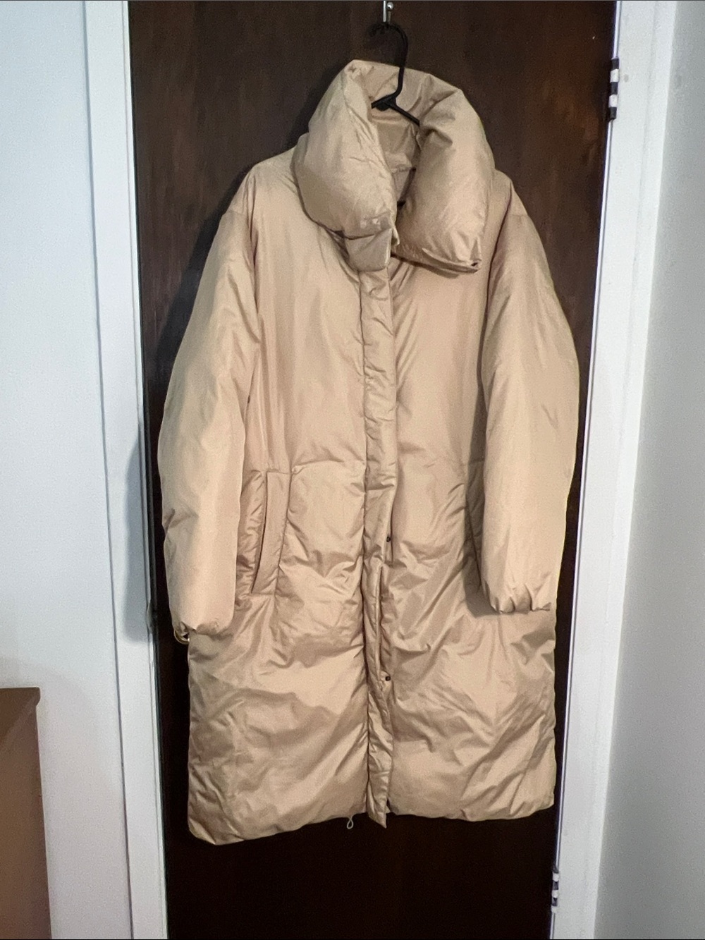 Tan Long Puffer Jacket